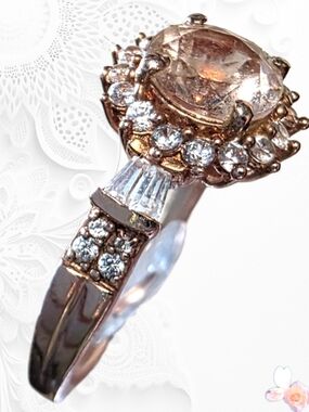 Gorgeous D’Joy 925 Morganite Inspired Halo Ring Rose Gold Sterling Sz 9